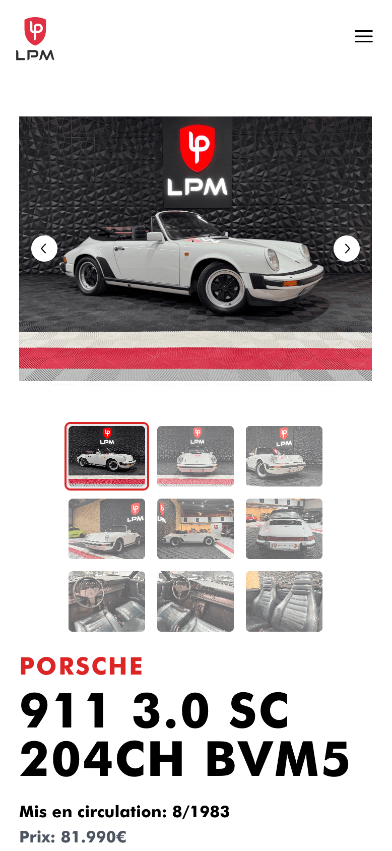 LPM vehicle detail mobile view first screen